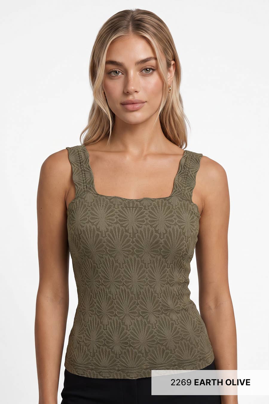 Olive Lace Textured Square Neck