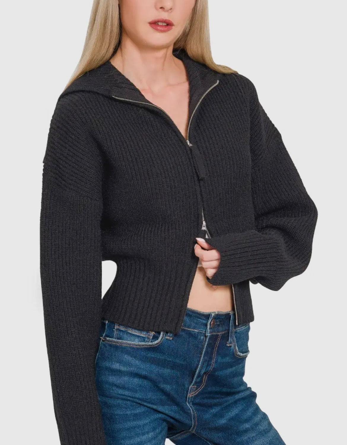 Black Double Zipper Cardigan