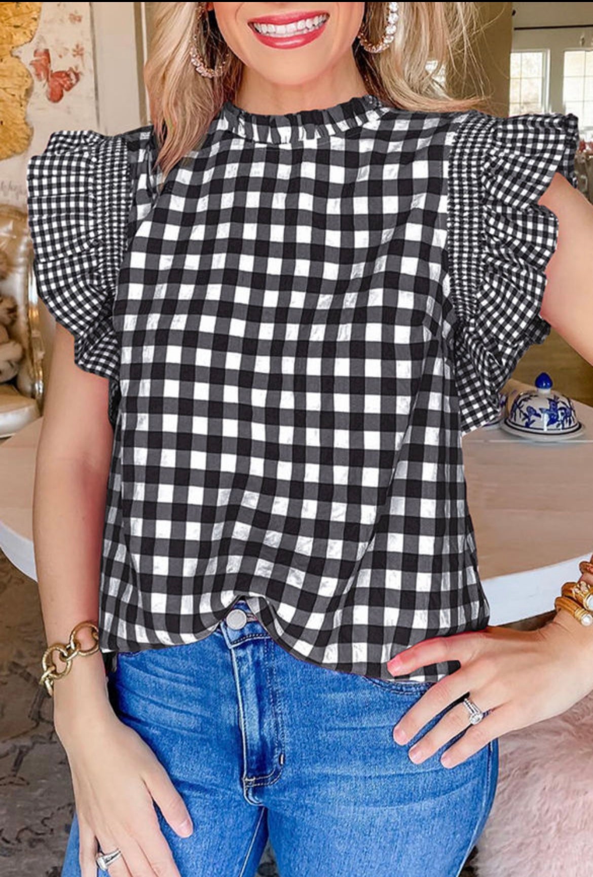 Gingham Ruffle Sleeve