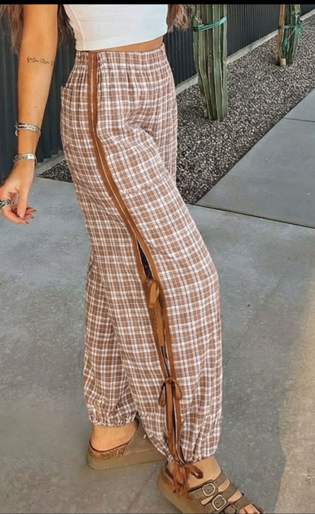 Brown Plaid Boho Pant