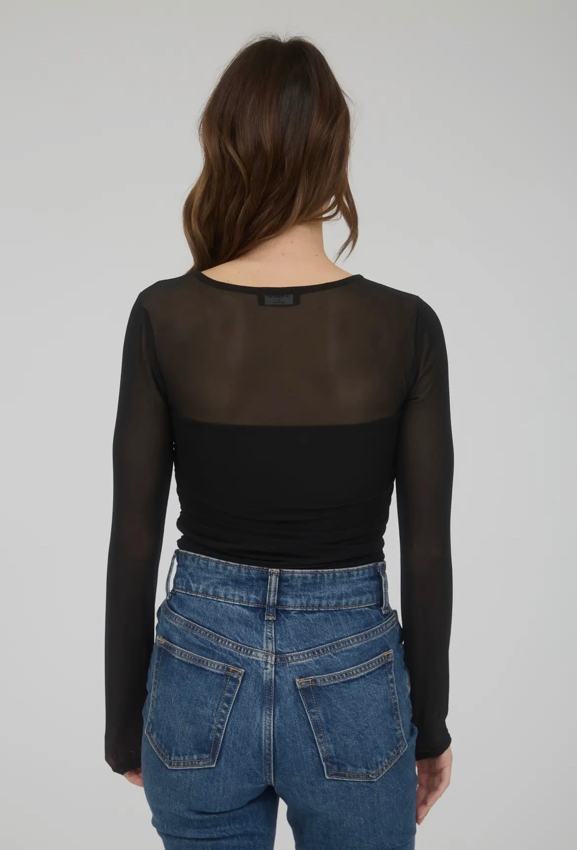 Black Square Neck Mesh Top