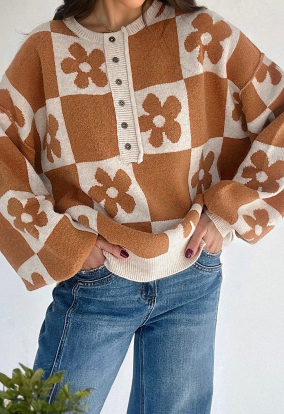 Brown Floral Sweater