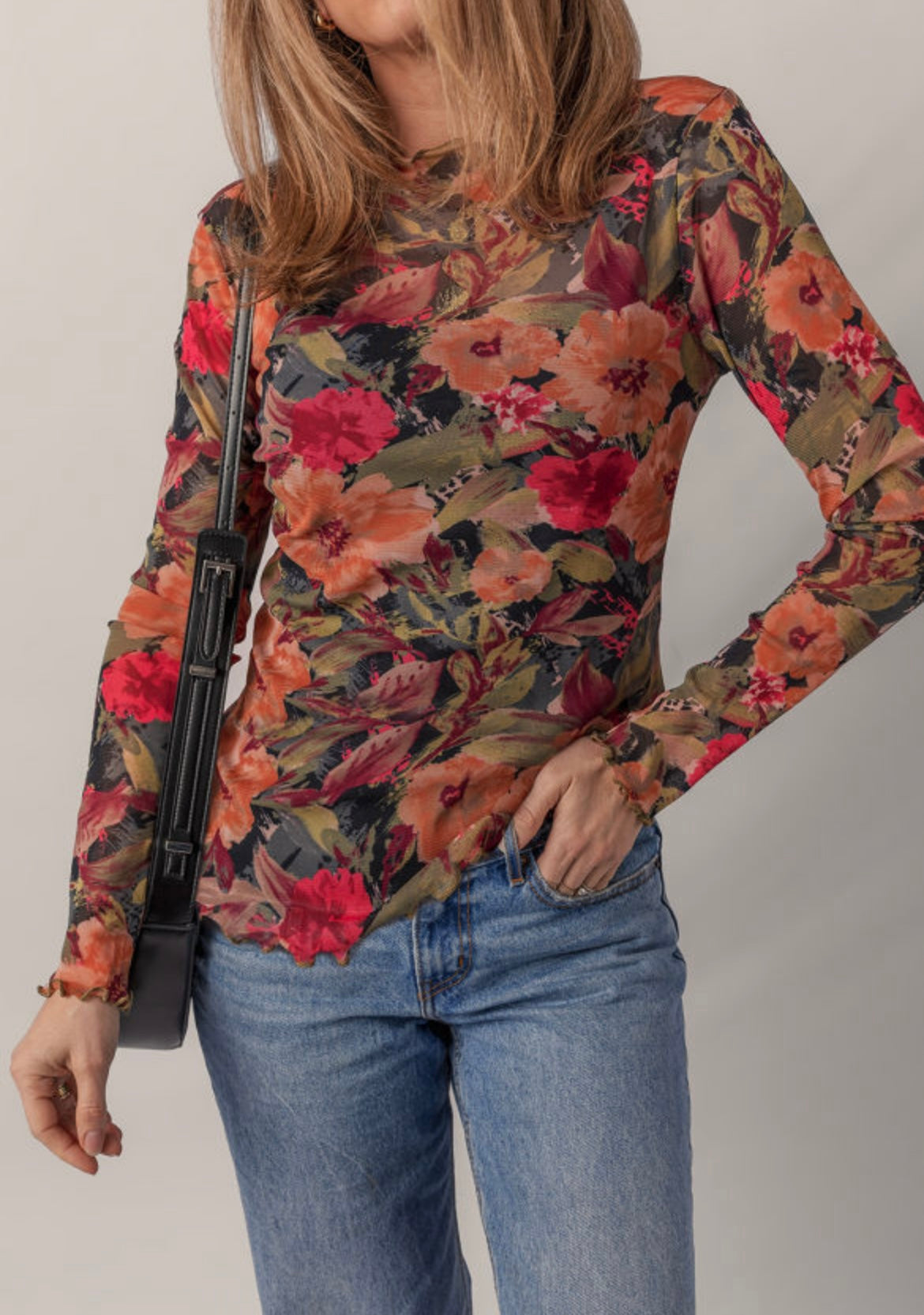 Multicolor Floral Mesh Longsleeve