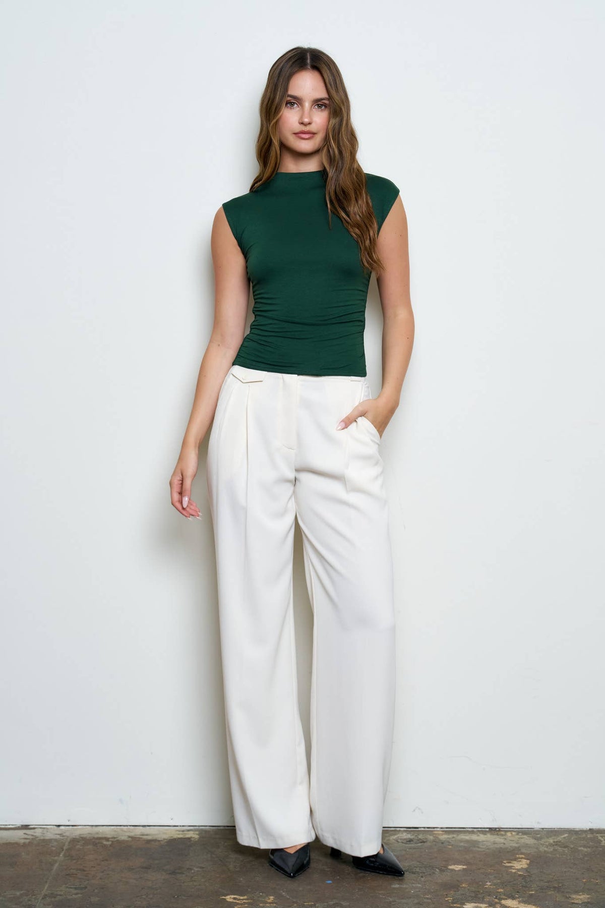 Hunter Green Funnel Neck Top