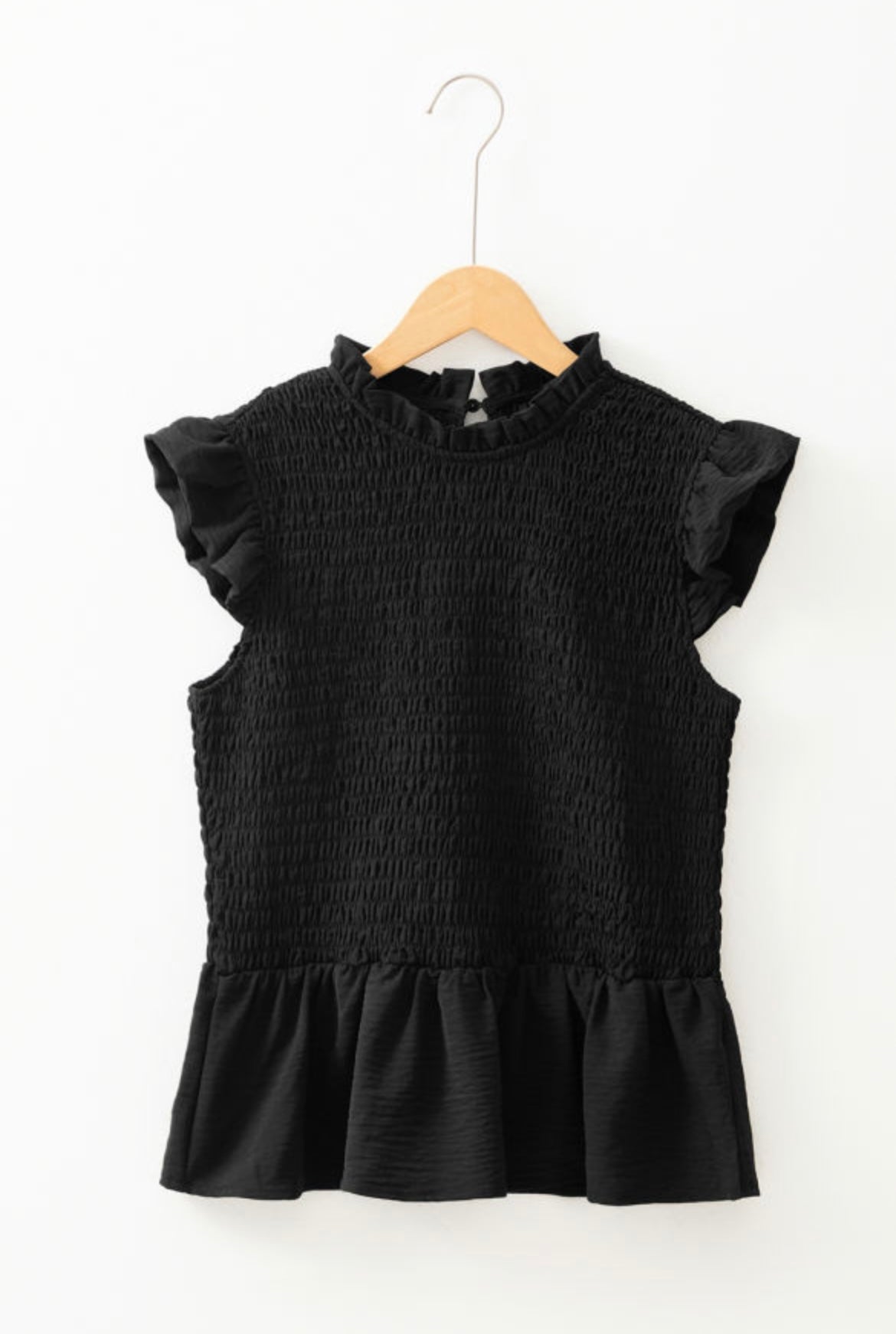 Black Smocked Peplum
