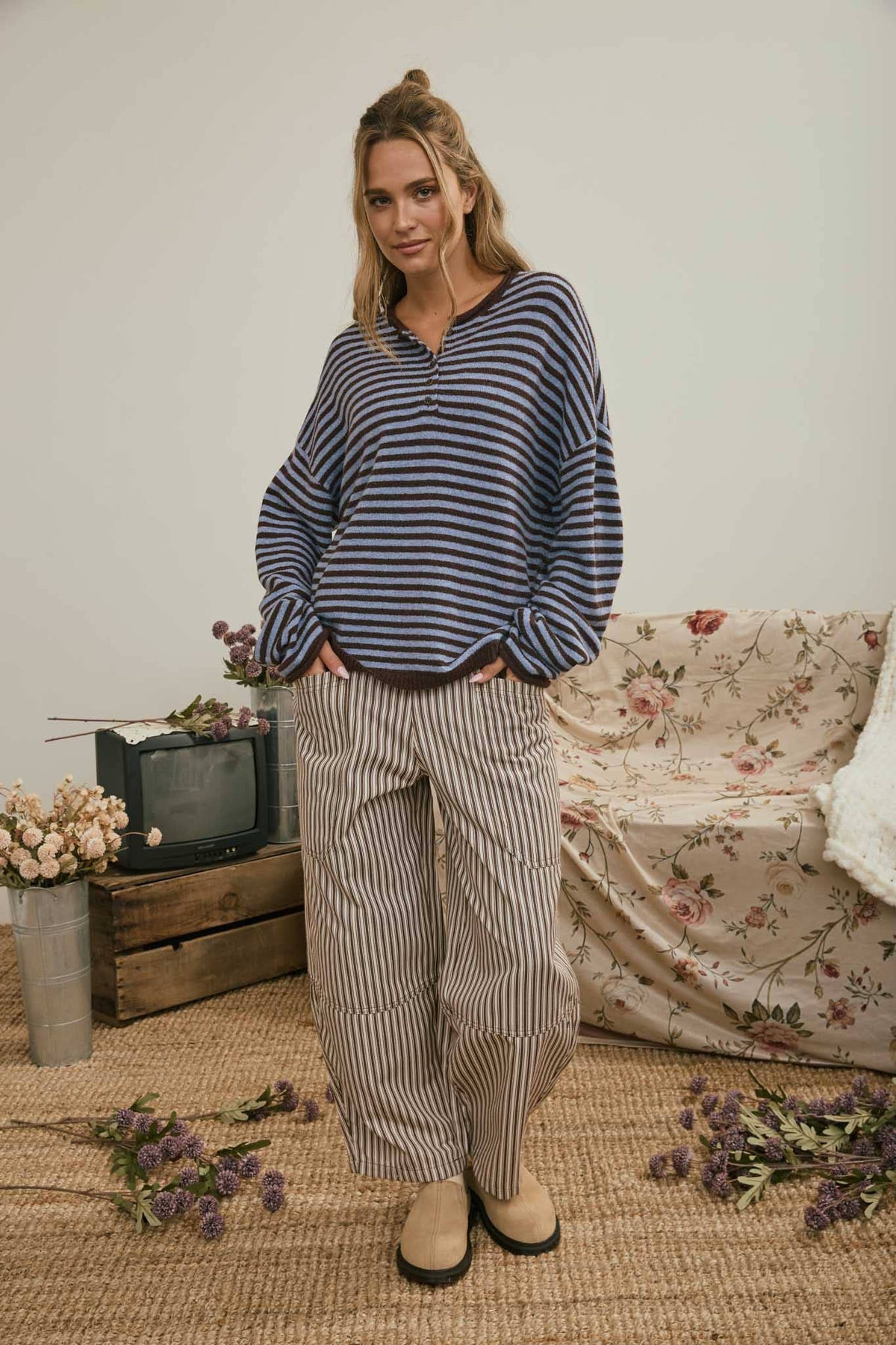 Choco/Blue Striped Henley