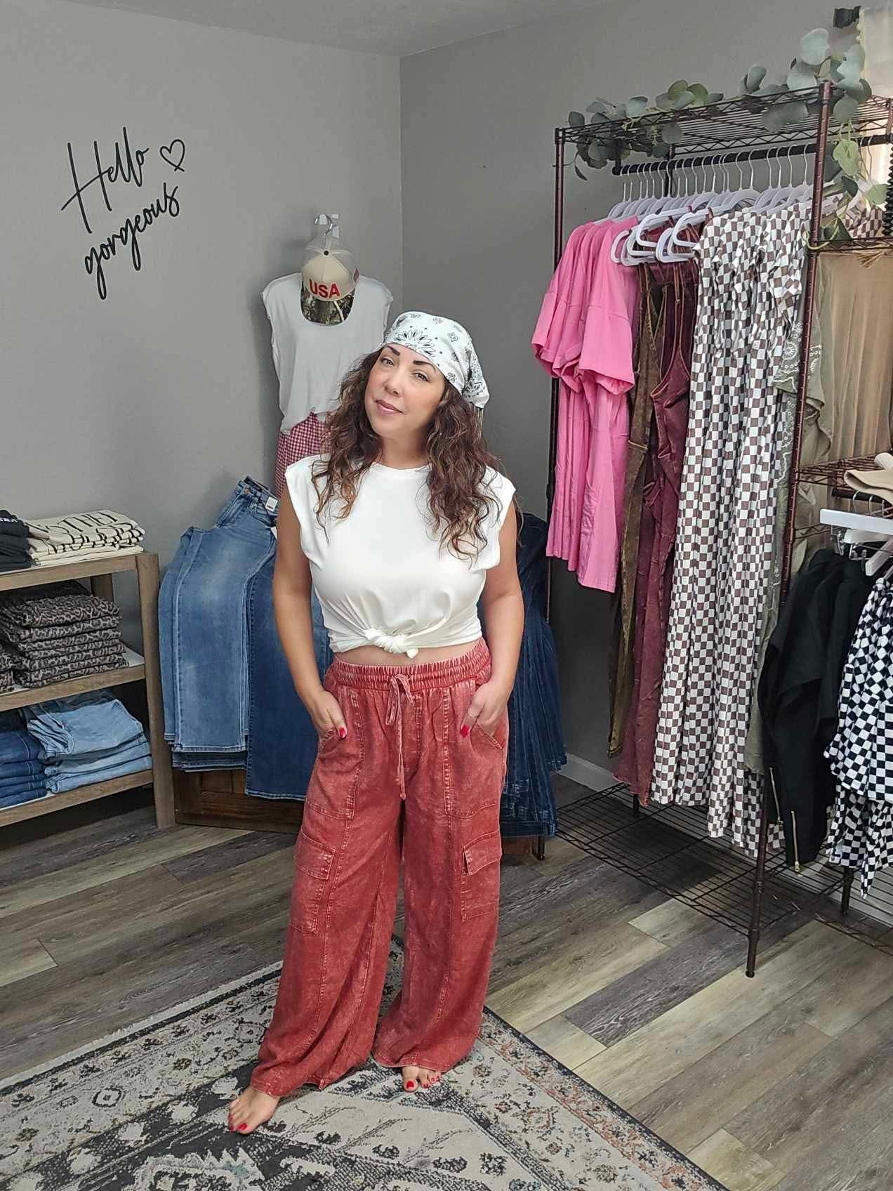 Rust Linen Wide Leg Pant