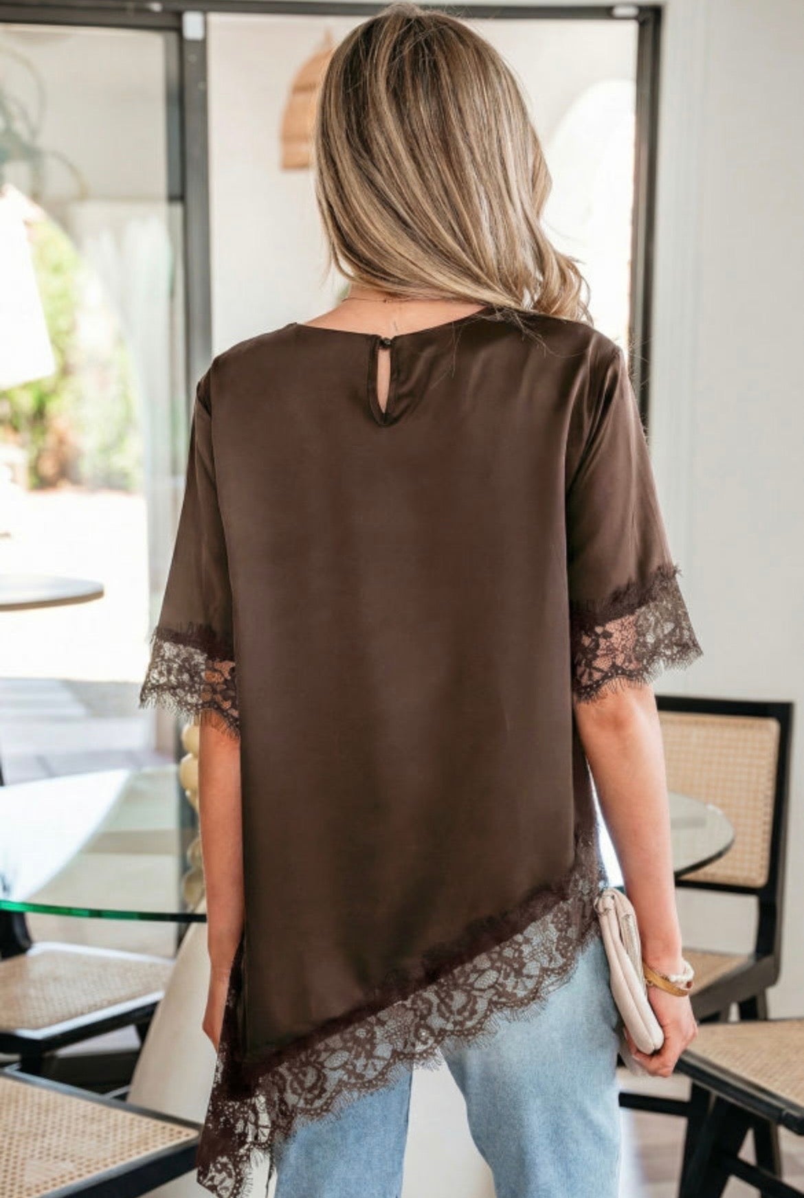 Brown Satin Asymmetrical Top