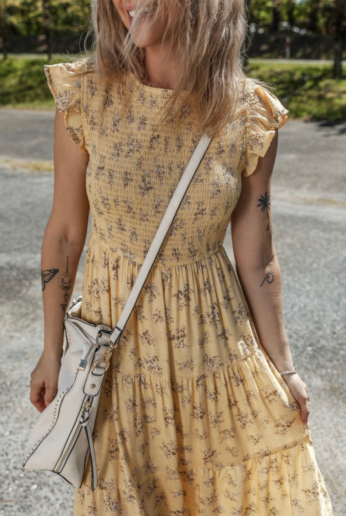Yellow Floral Smocked Dress