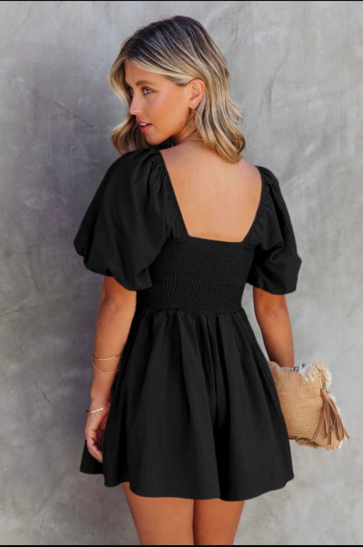 Black Puff Sleeve Romper