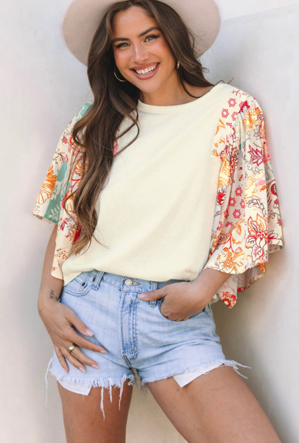 Beige Floral Patchwork Blouse