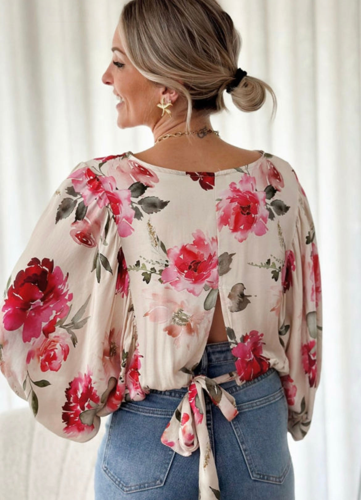 Floral Open Back Blouse was $32