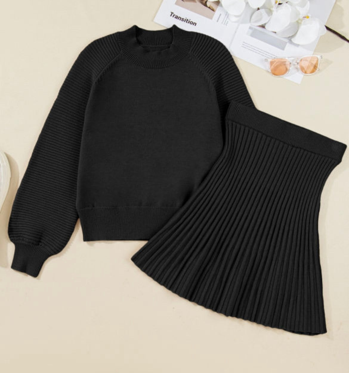 Black Puff Pleated Sweater