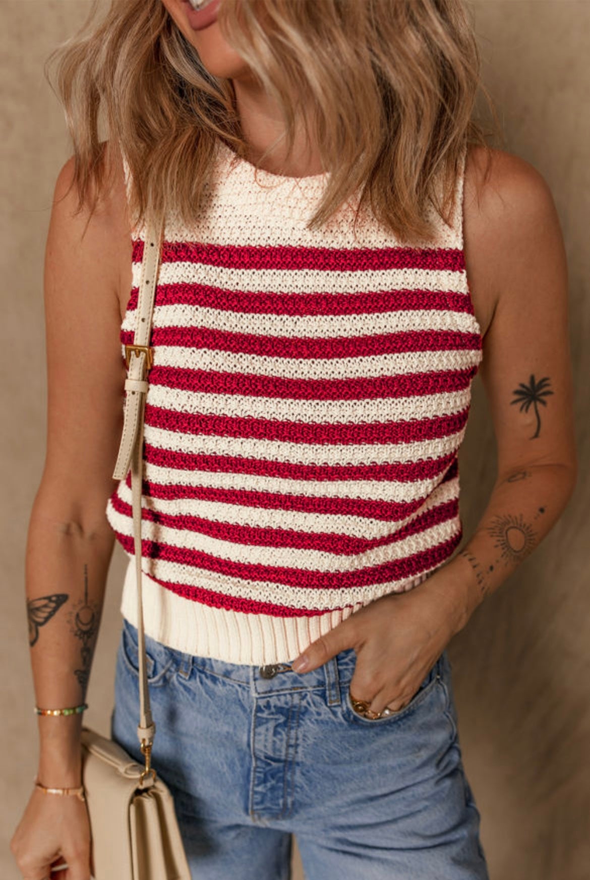 Red Striped Knit Tank