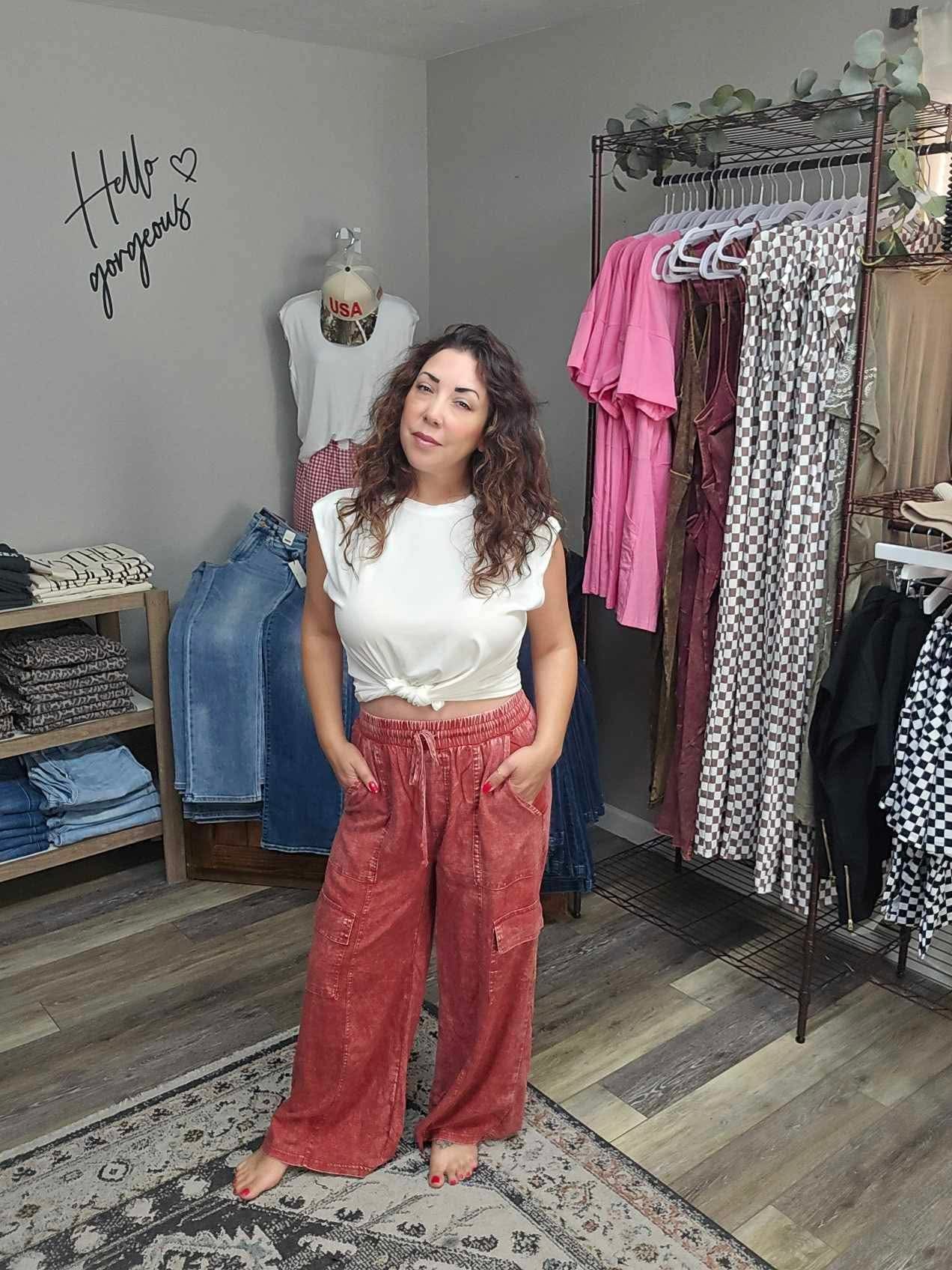 Rust Linen Wide Leg Pant