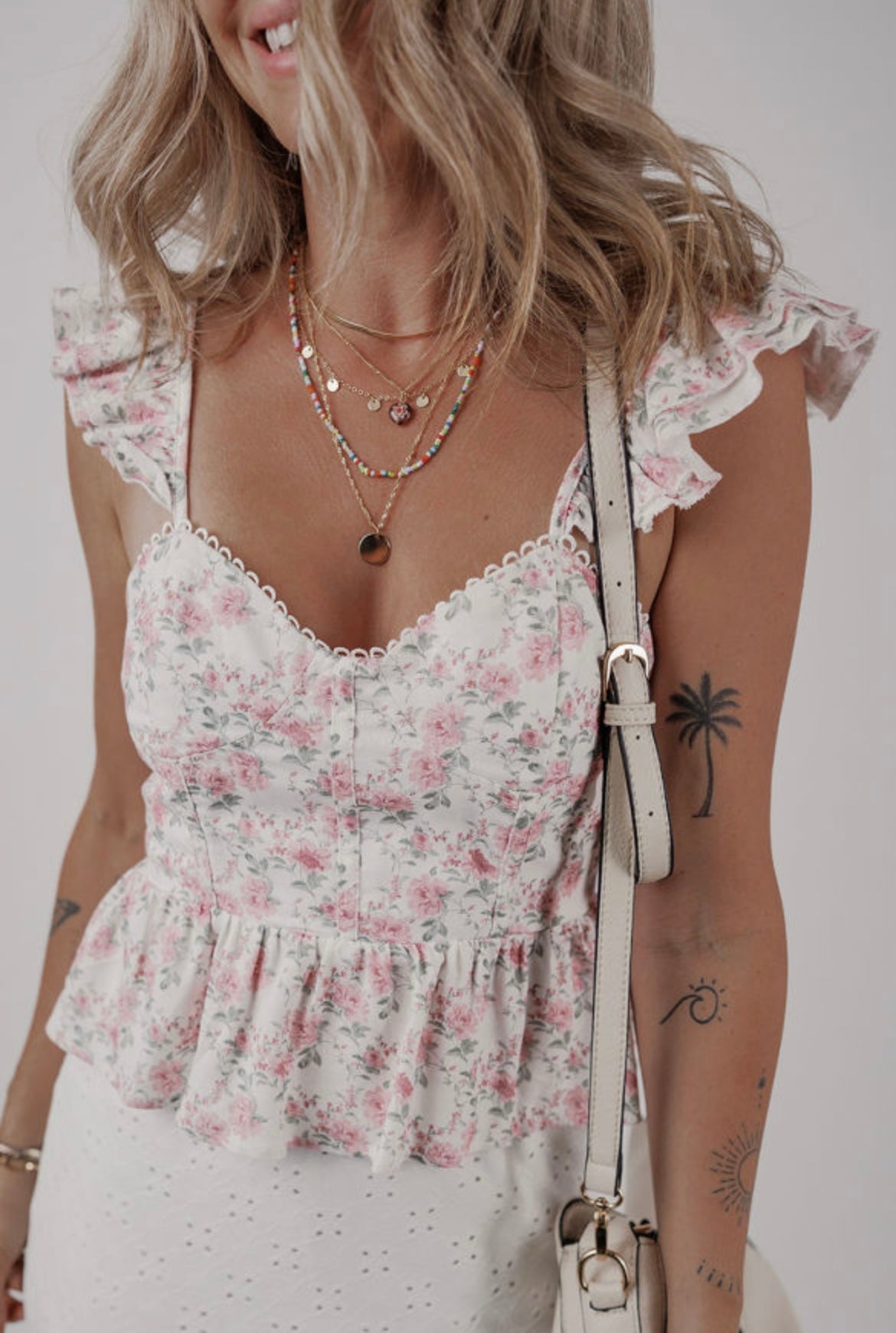White Floral Peplum Blouse