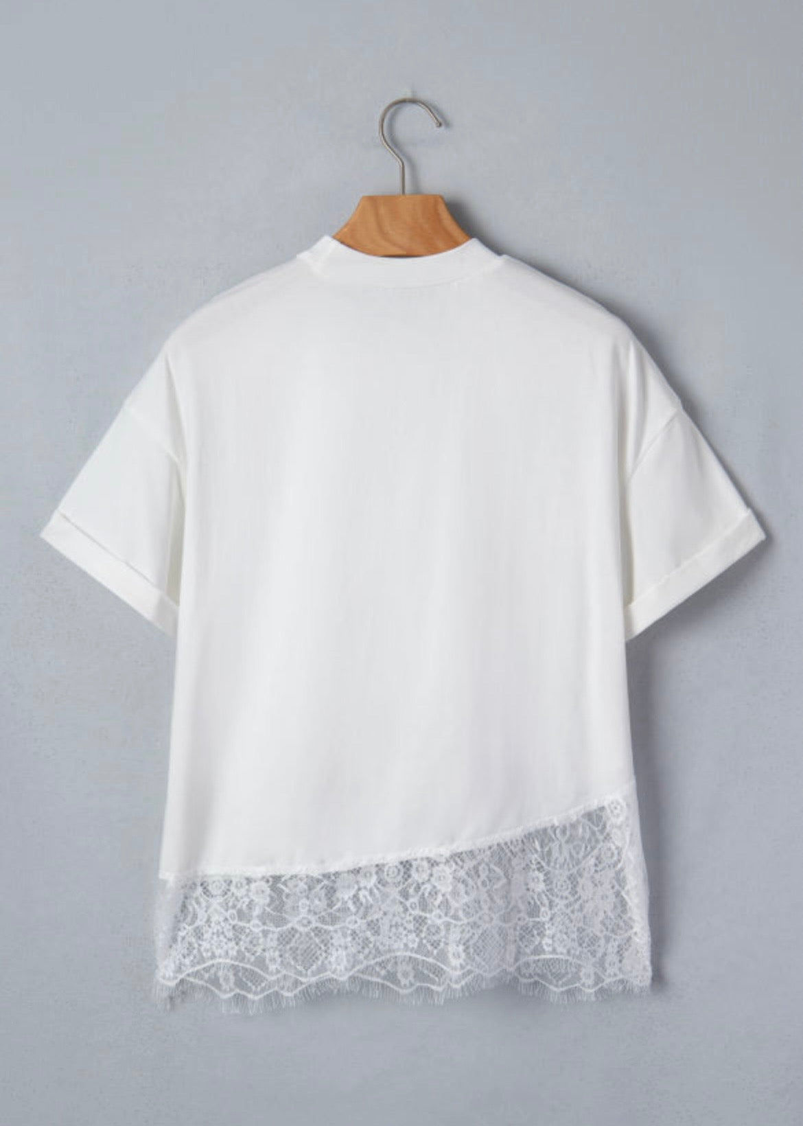 White Asymmetrical Lace Tee