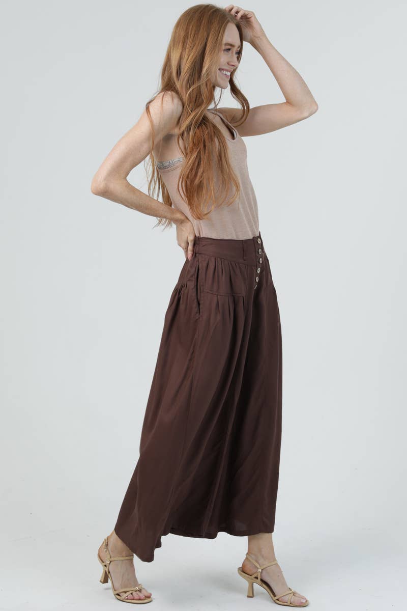 Chocolate Wide Leg Button Down Pant