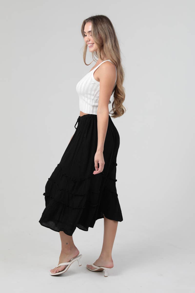Black Wavy Ruffle Skirt