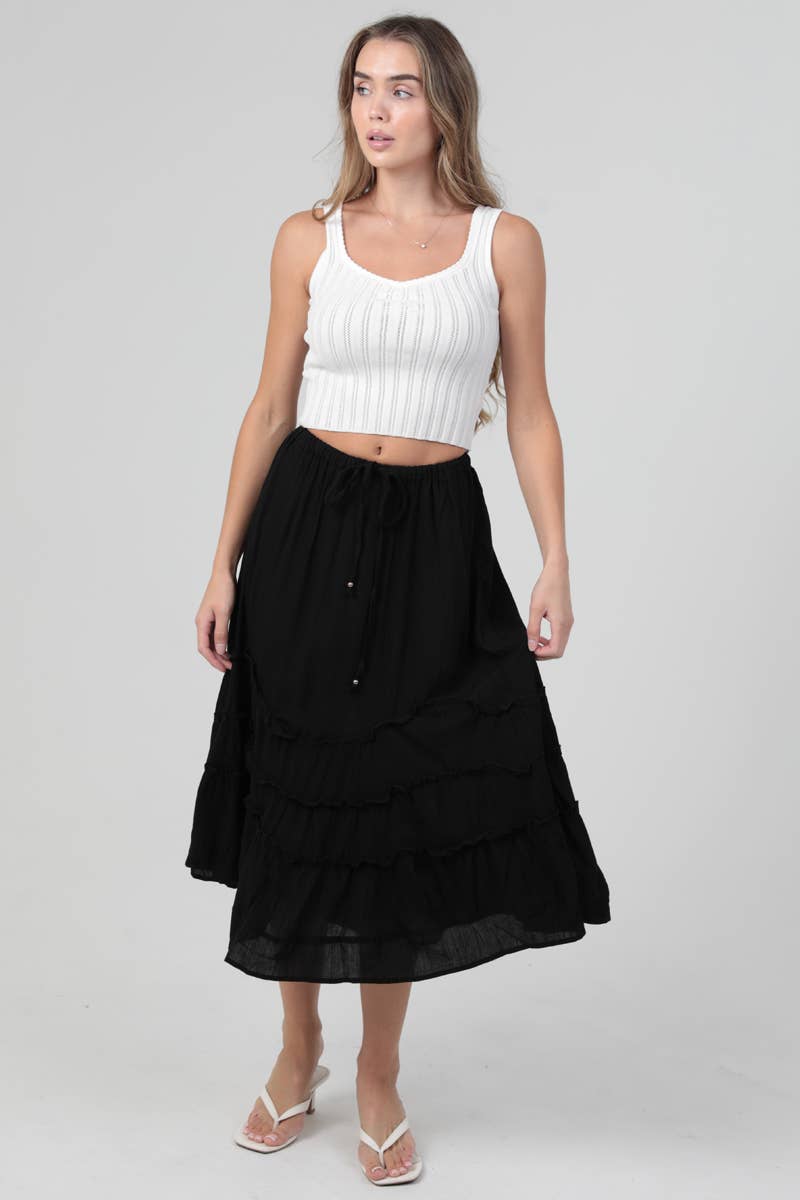 Black Wavy Ruffle Skirt