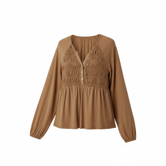 Light Brown Smocked Top
