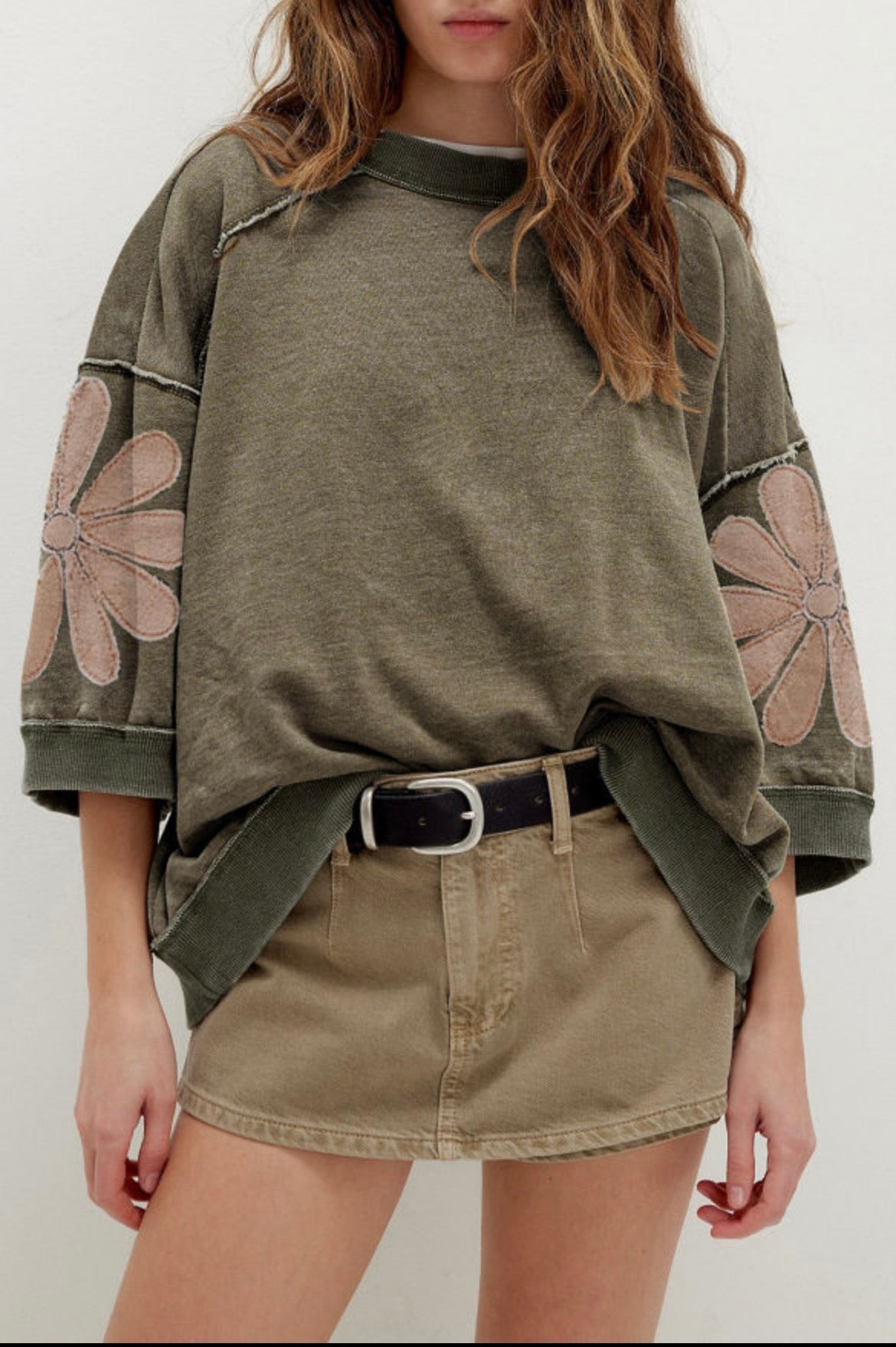 Olive Mineral Wash Patchwork Tee