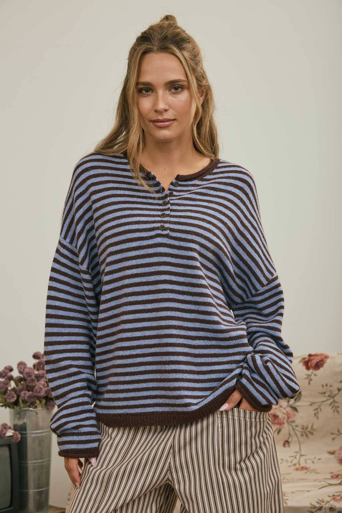 Choco/Blue Striped Henley