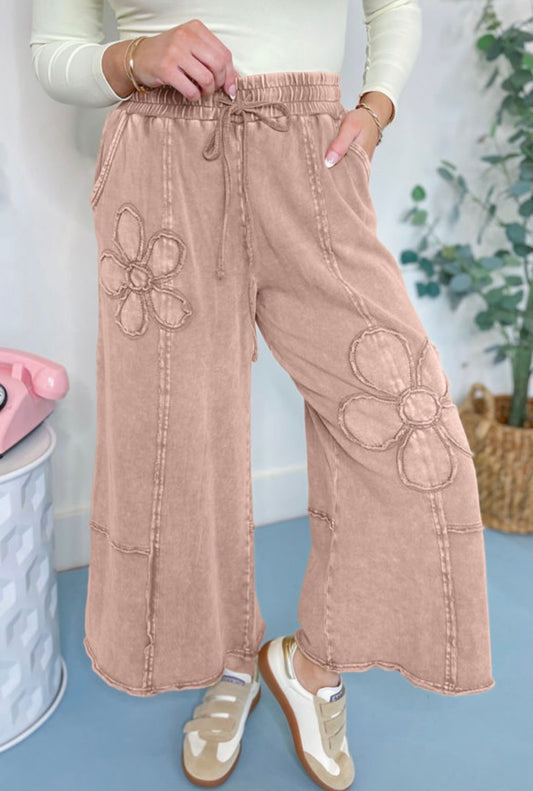 Taupe Flower Patch Wide Leg