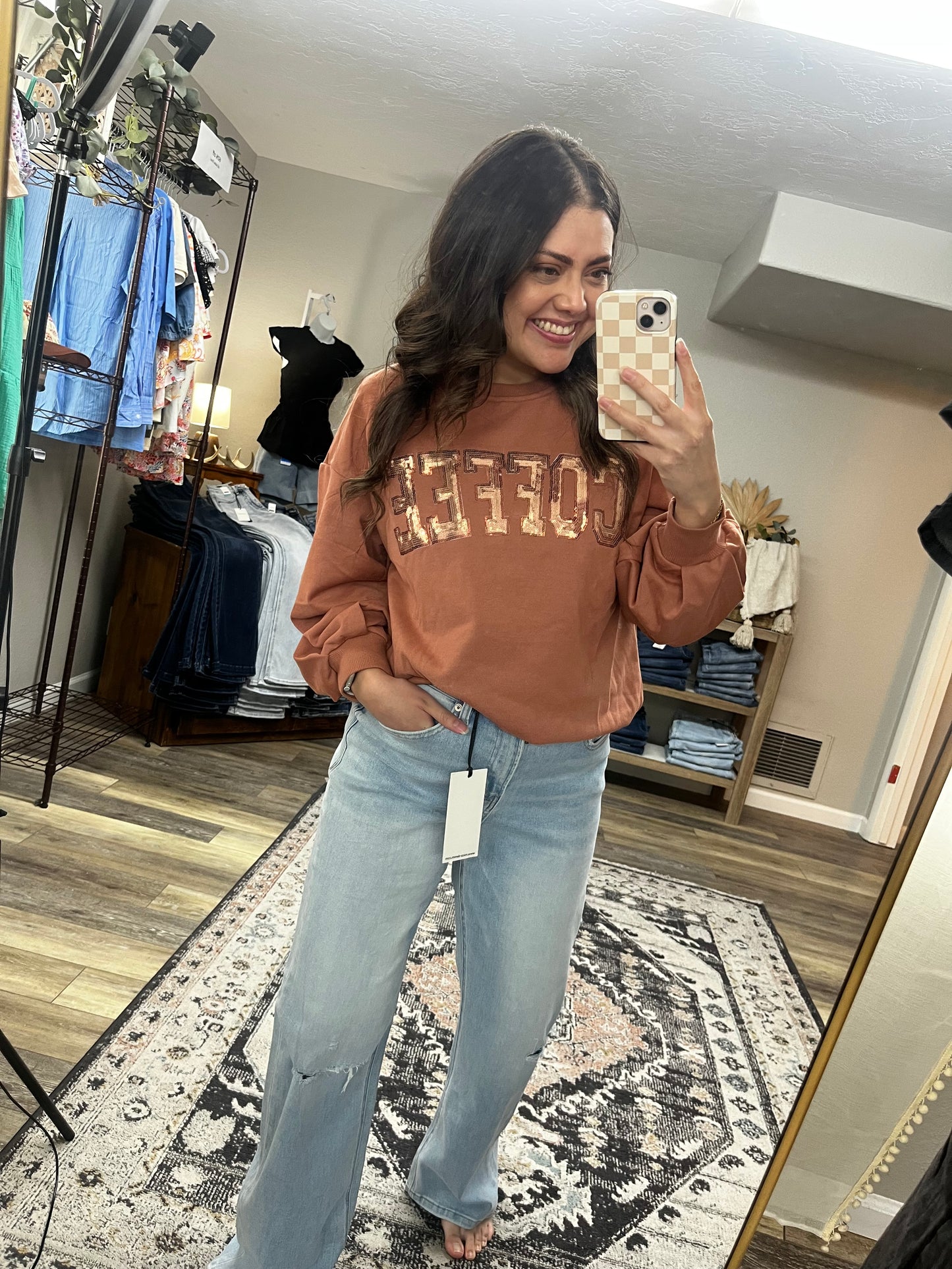 Coffee Sequin Graphic Sweatshirt