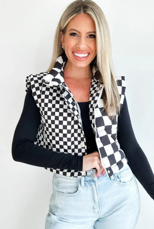 Black Checkered Puffer Vest
