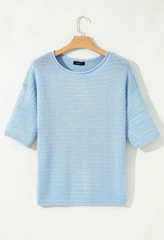 Blue Textured Knit Top