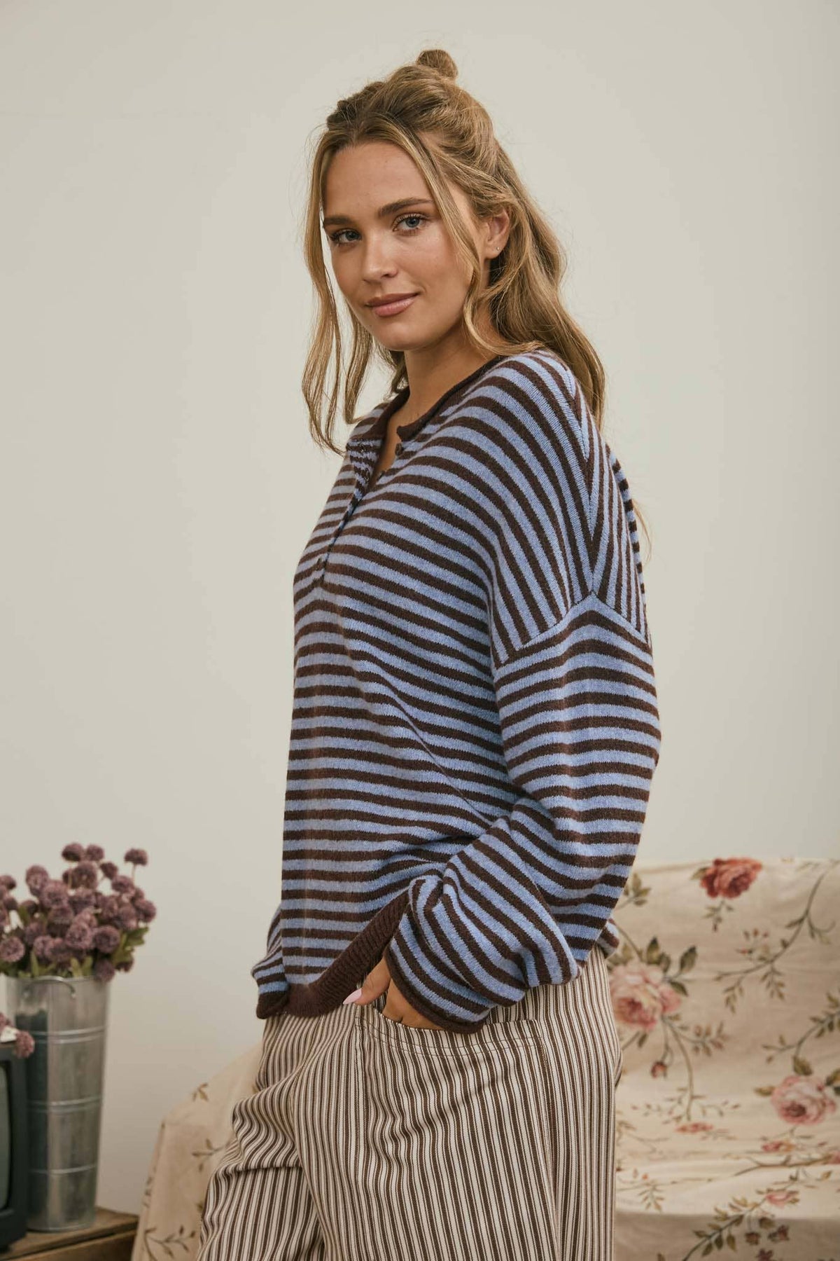 Choco/Blue Striped Henley