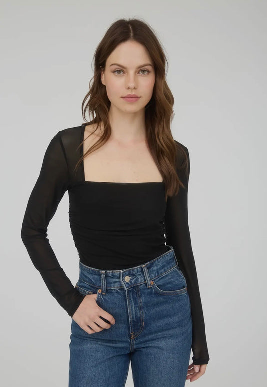 Black Square Neck Mesh Top