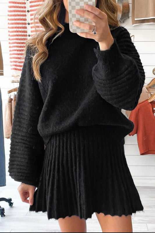 Black Puff Pleated Sweater