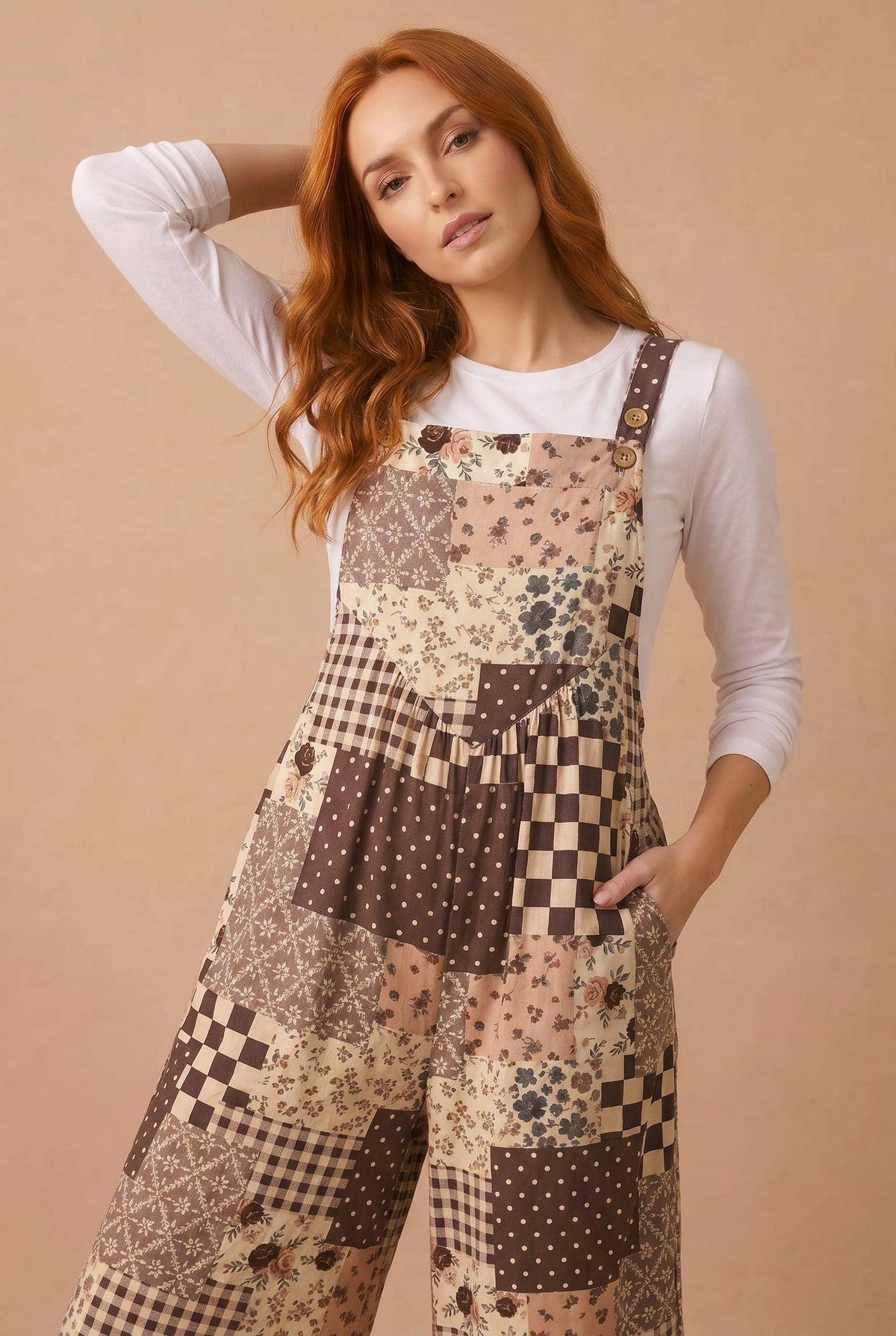 Floral Patchwork Wide Leg Overall