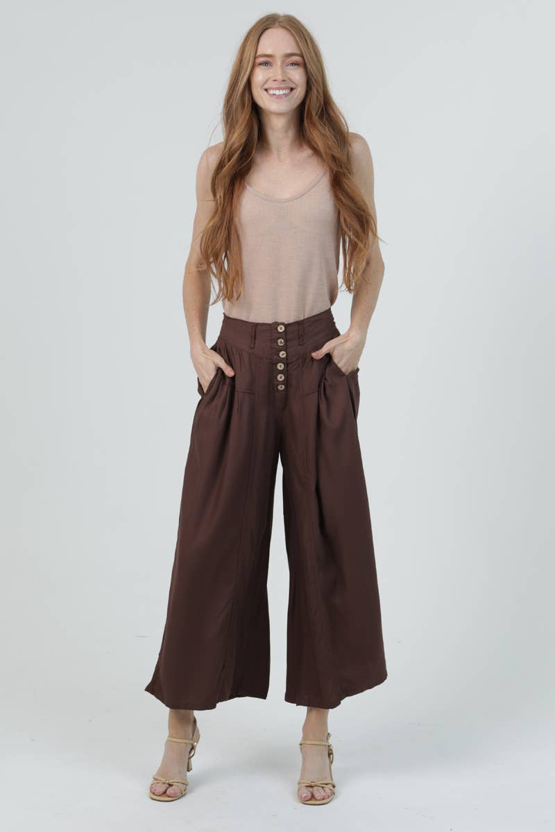 Chocolate Wide Leg Button Down Pant