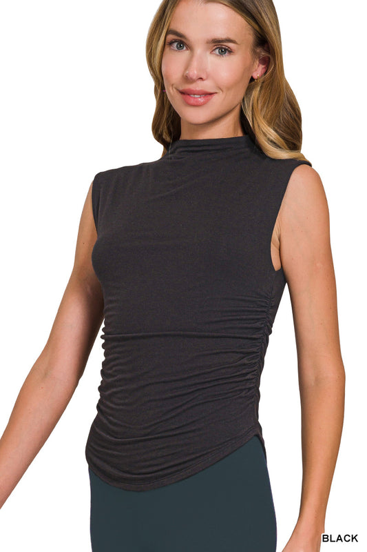 Black Ruched Mock Neck