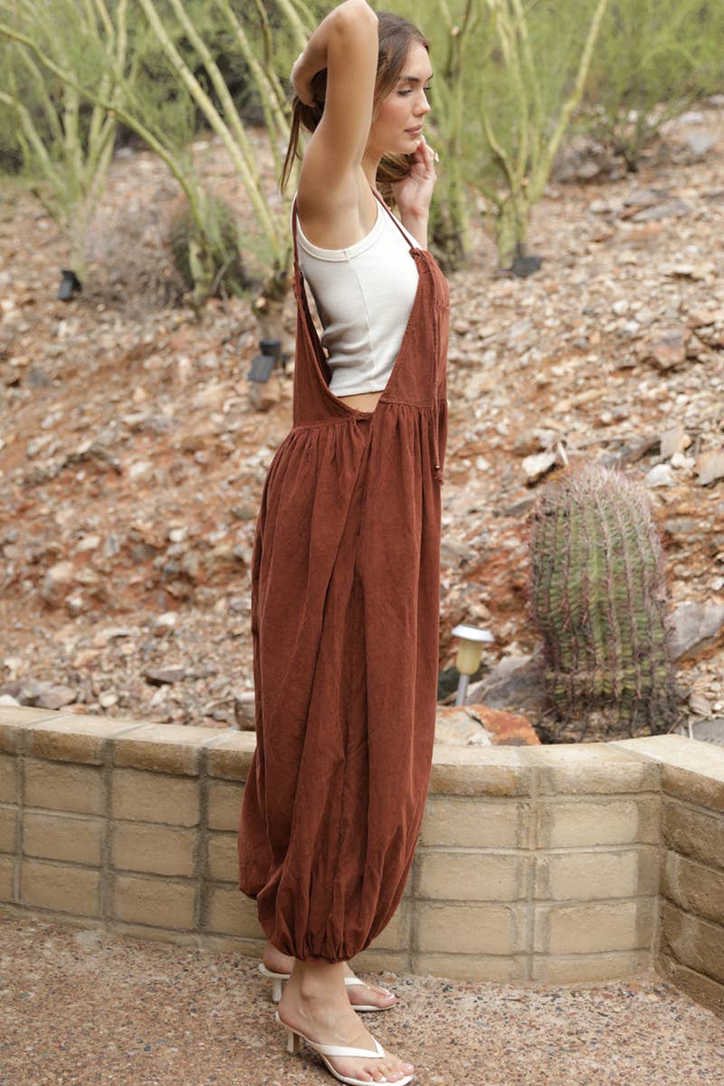 Corduroy Acid Wash Balloon Pant Jumpsuit