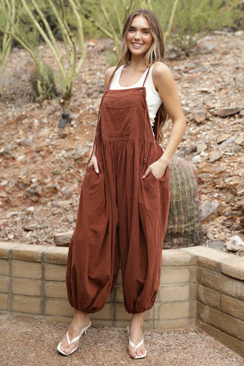 Corduroy Acid Wash Balloon Pant Jumpsuit