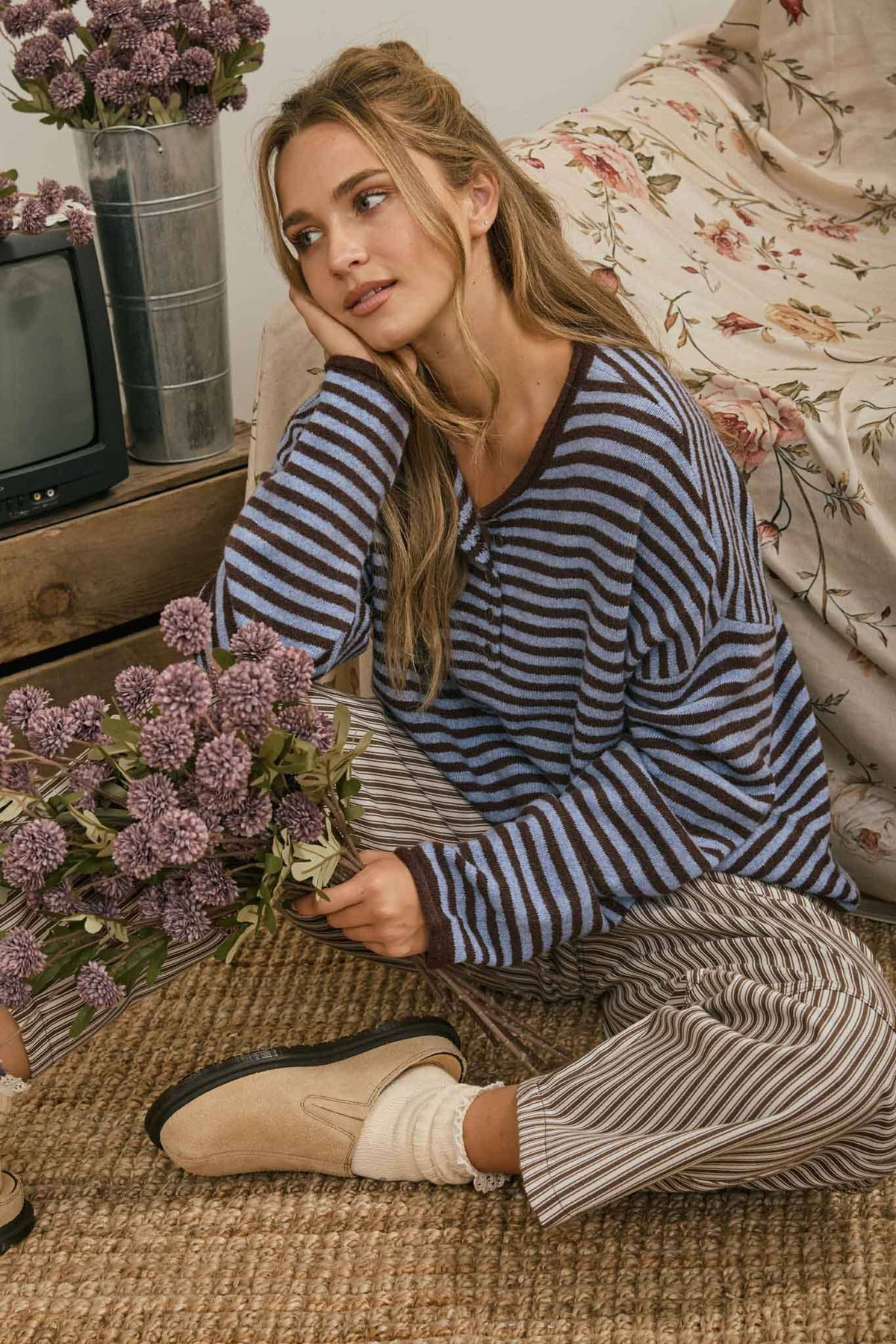 Choco/Blue Striped Henley
