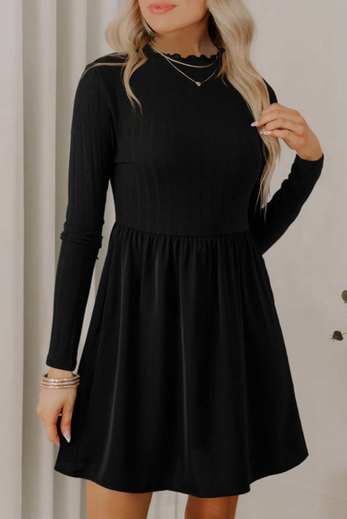 Black Ribbed Knit Dress
