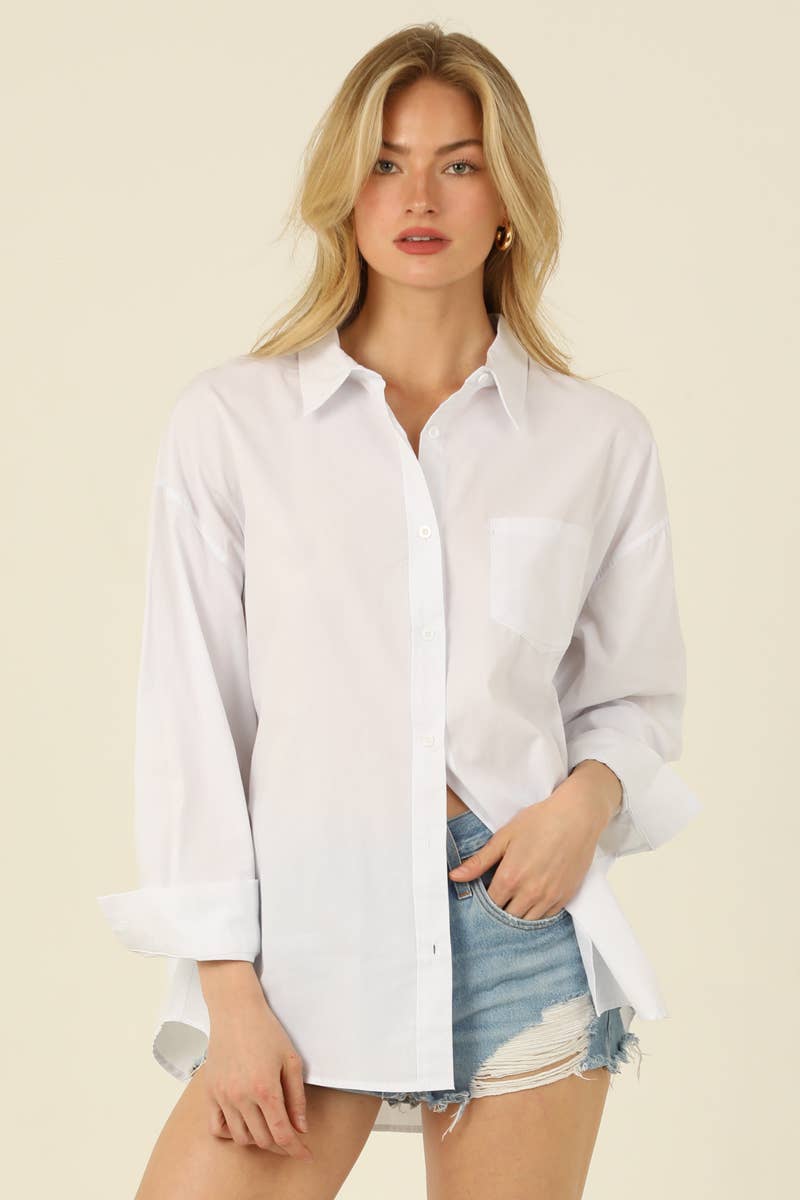 White Relaxed Fit Button Up