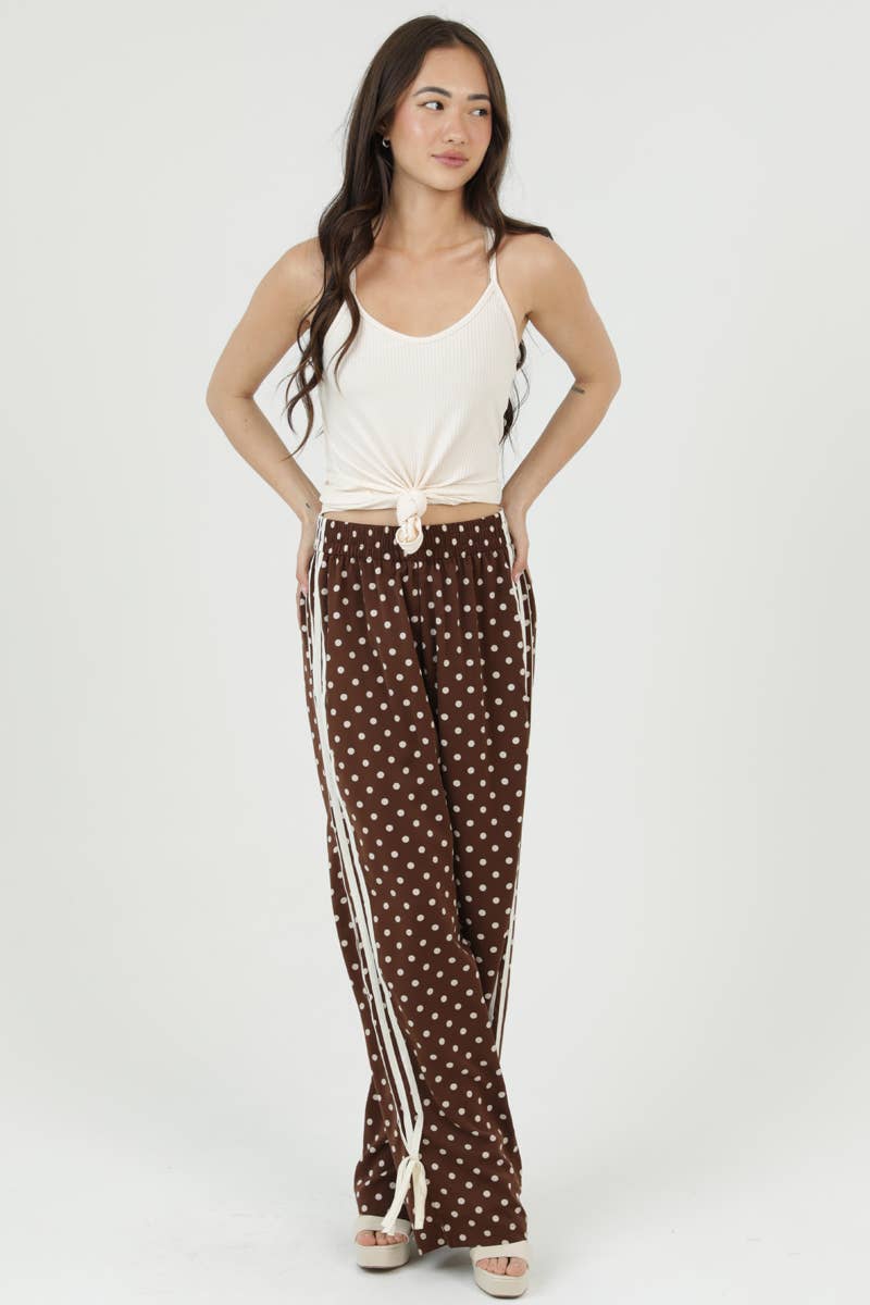 Brown Polka Dot Satin Pant