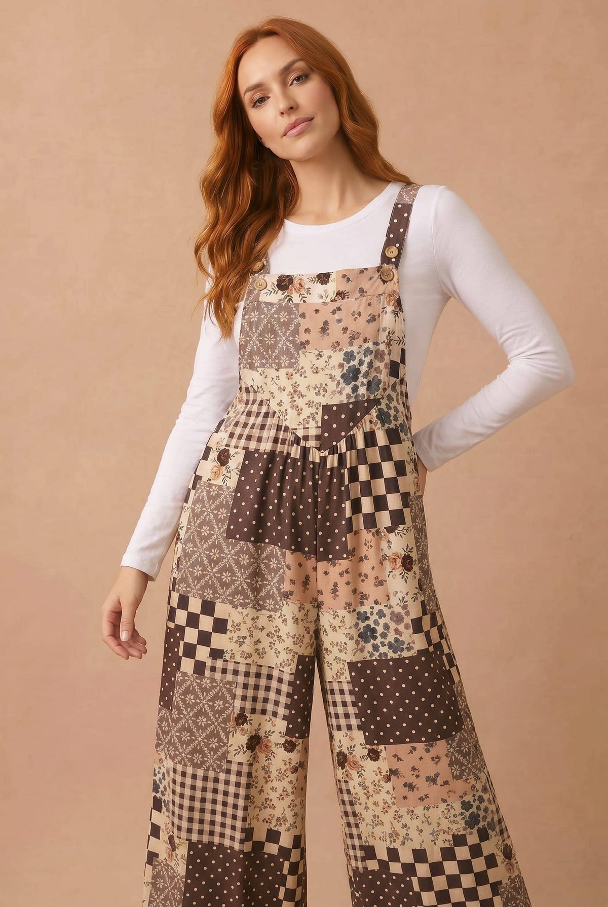 Floral Patchwork Wide Leg Overall