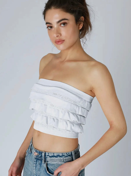White Ruffle Tube Top