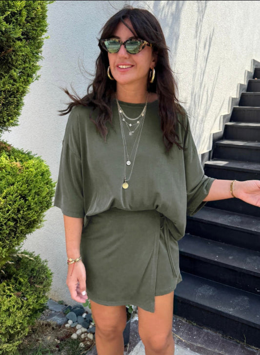 Dark Green Wrap Mini Skirt