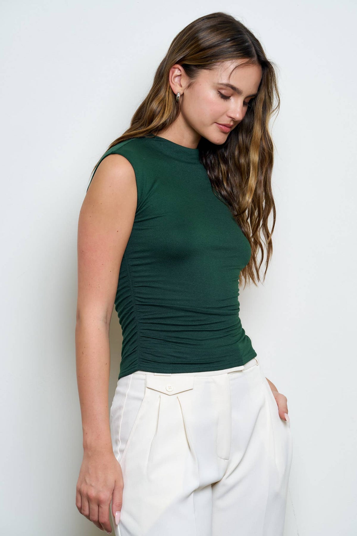 Hunter Green Funnel Neck Top