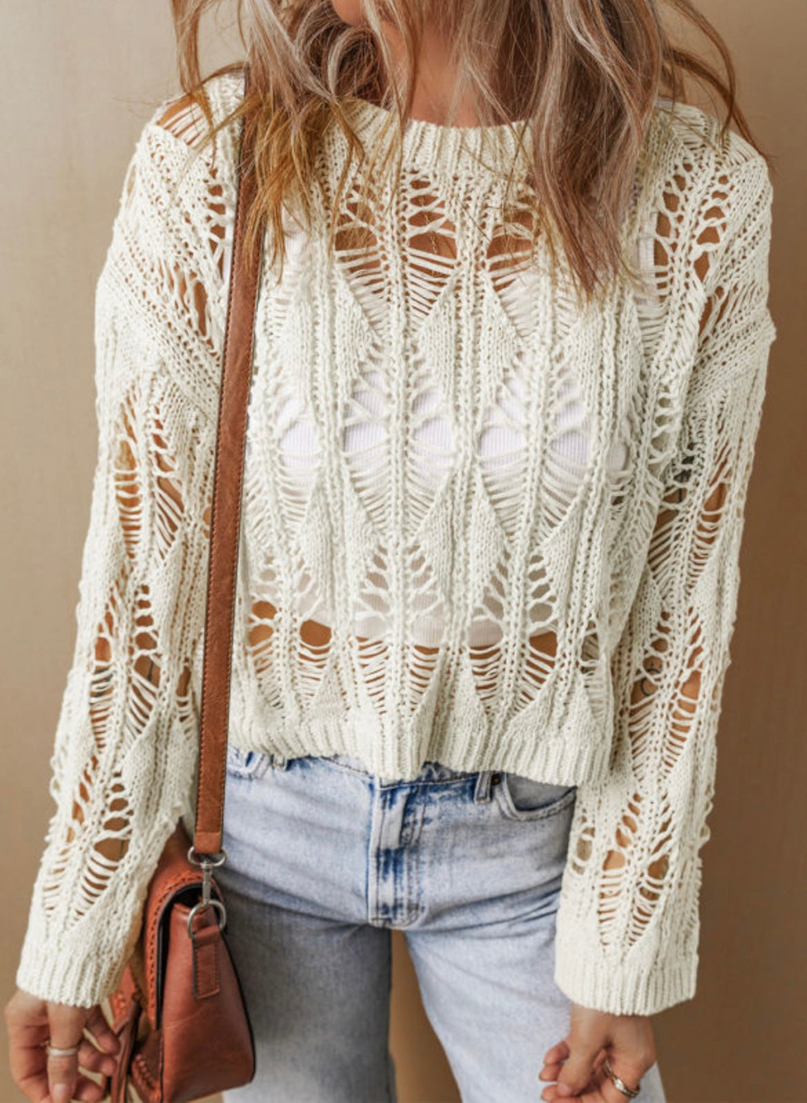 Cream Crochet Sweater