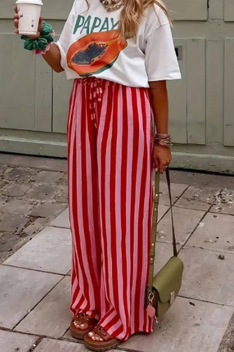 Pink/Red Striped Wide Leg