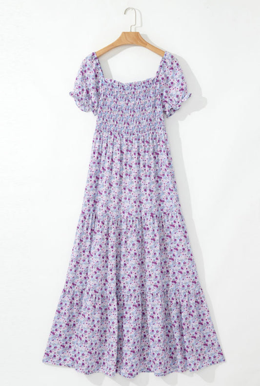 Purple Floral Smocked Dress